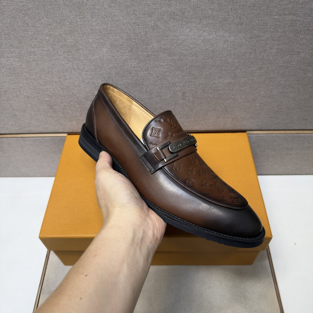 Louis Vuitton Men's Embossed Metal-Bar Loafers