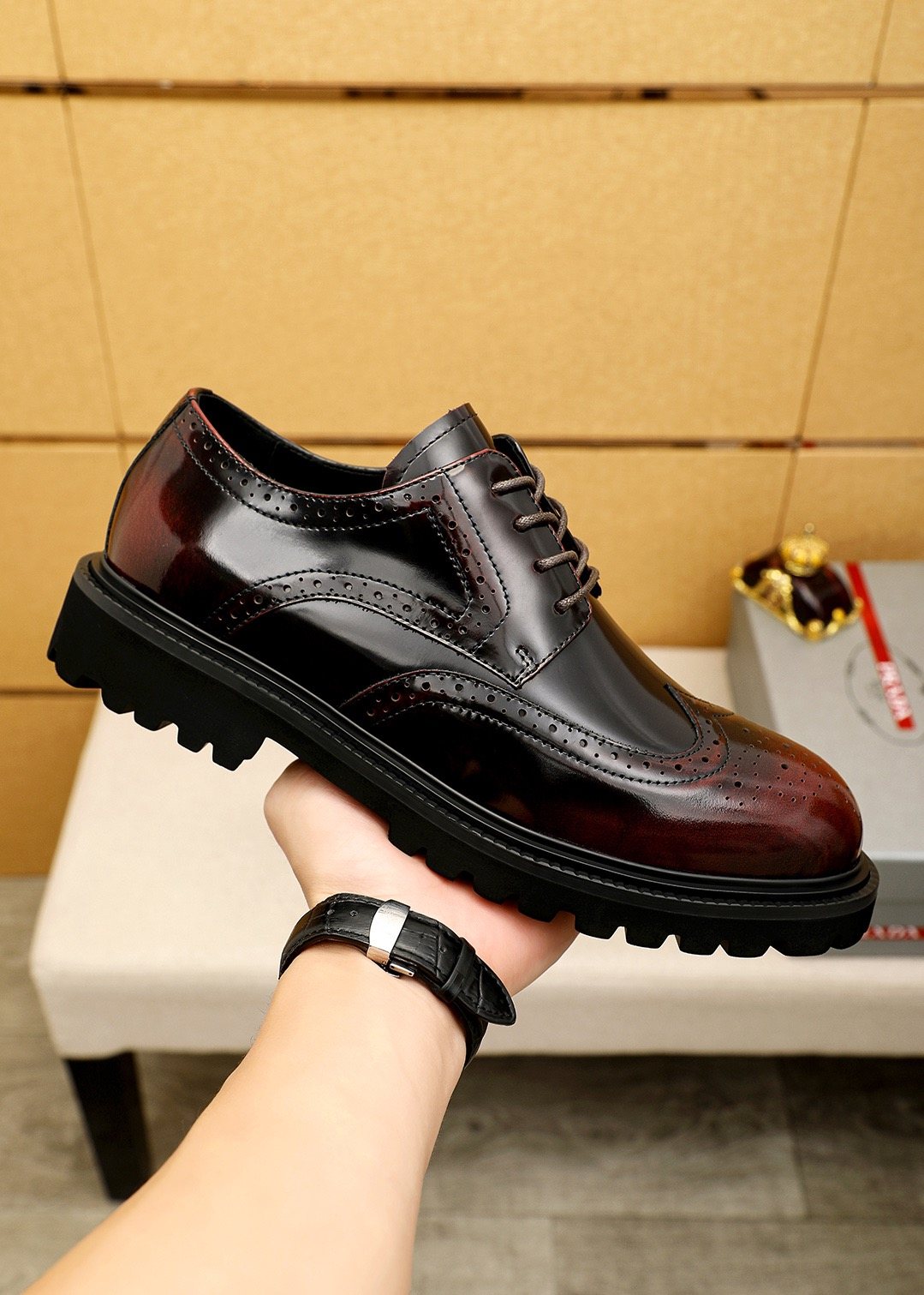 Prada Brogue Lug-Sole Derby Shoes