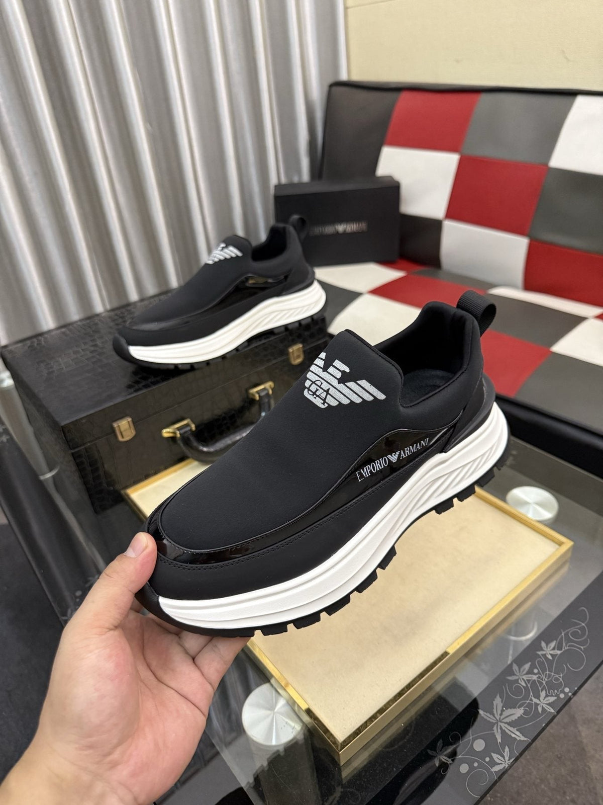 Armani Paneled Slip-On Sneakers