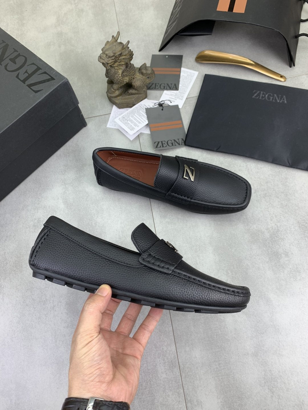 Zegna Square-Toe Leather Loafers