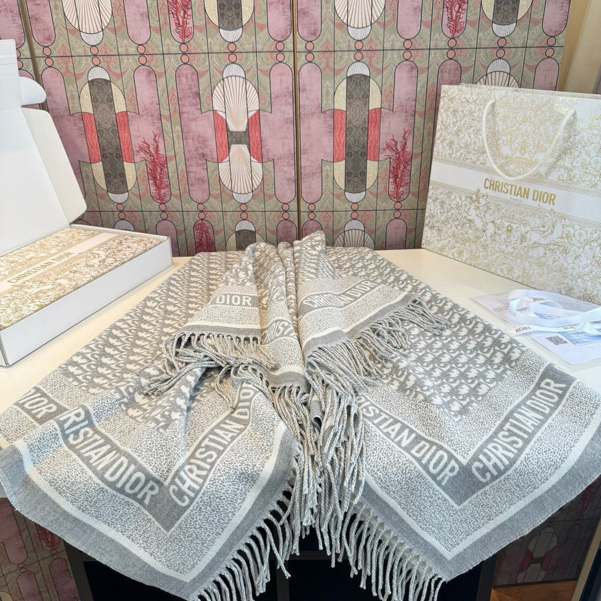 Dior Fringed Monogram Scarf