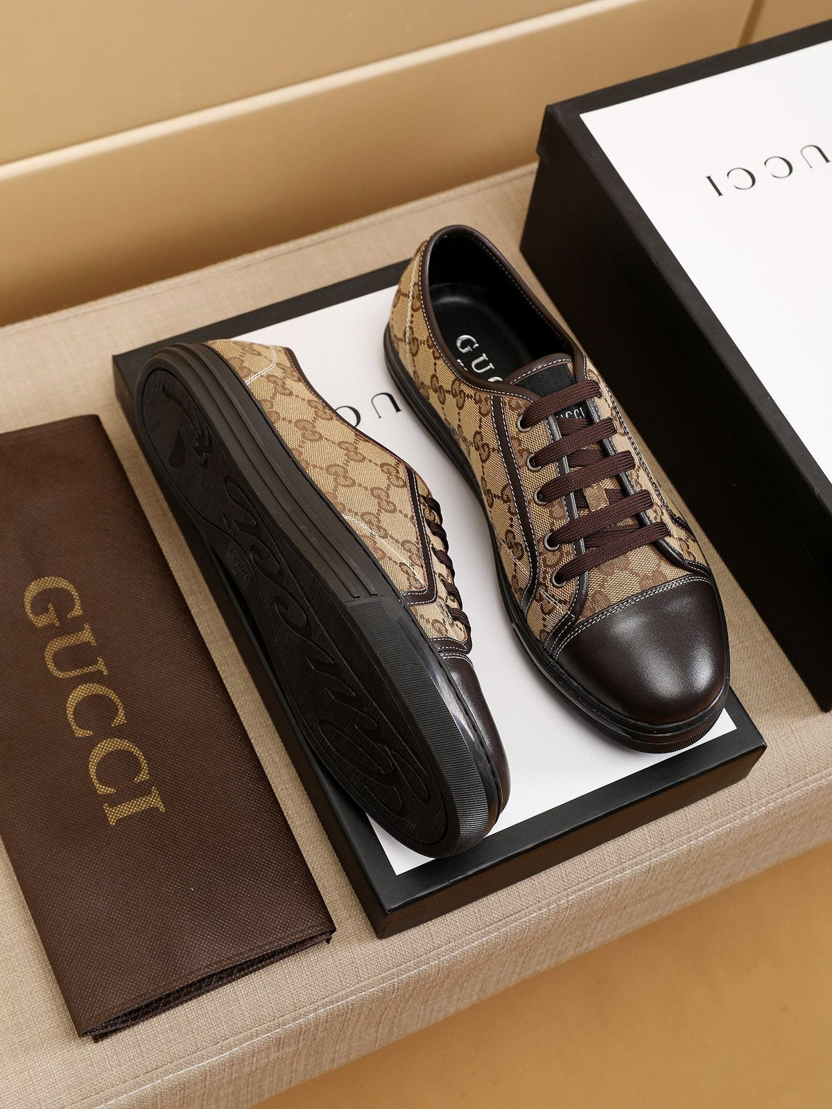 Gucci Men's Monogram Low-Top Sneakers - Lace-Up Closure