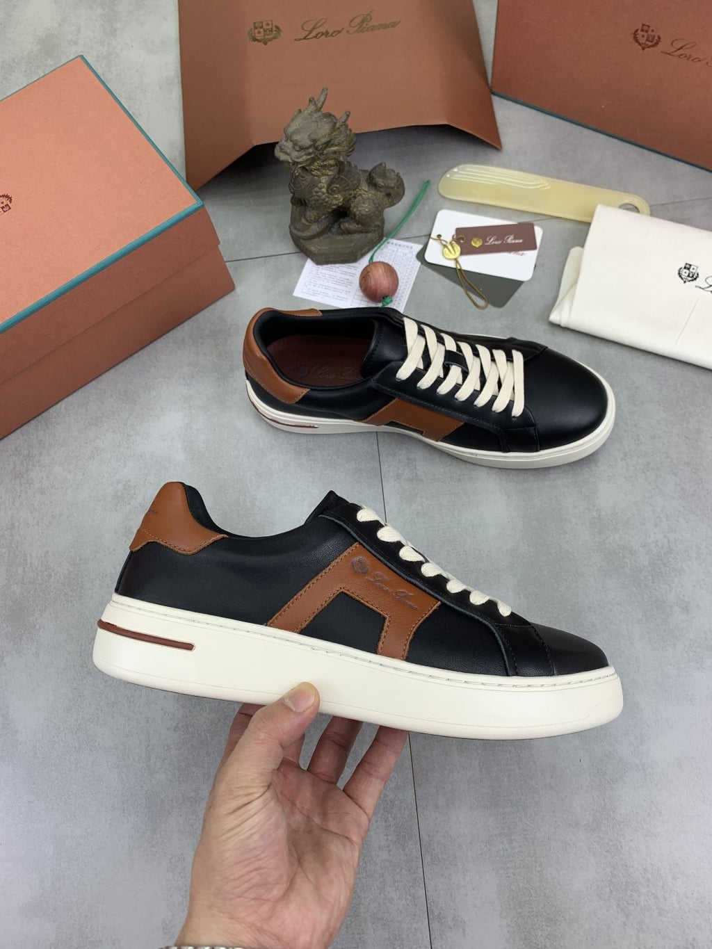 Loro Piana Black and Brown Low-Top Sneakers