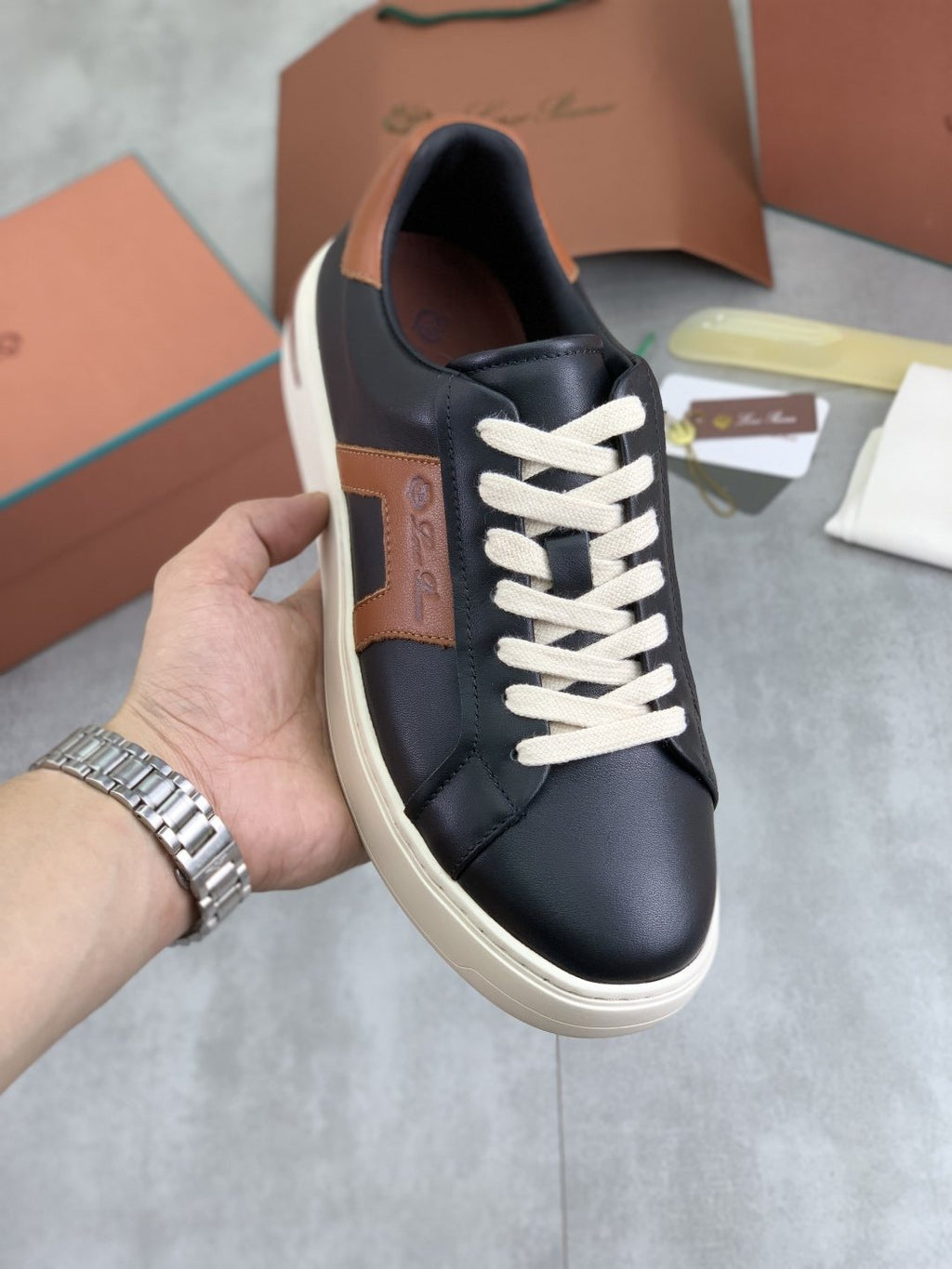 Loro Piana Black and Brown Low-Top Sneakers