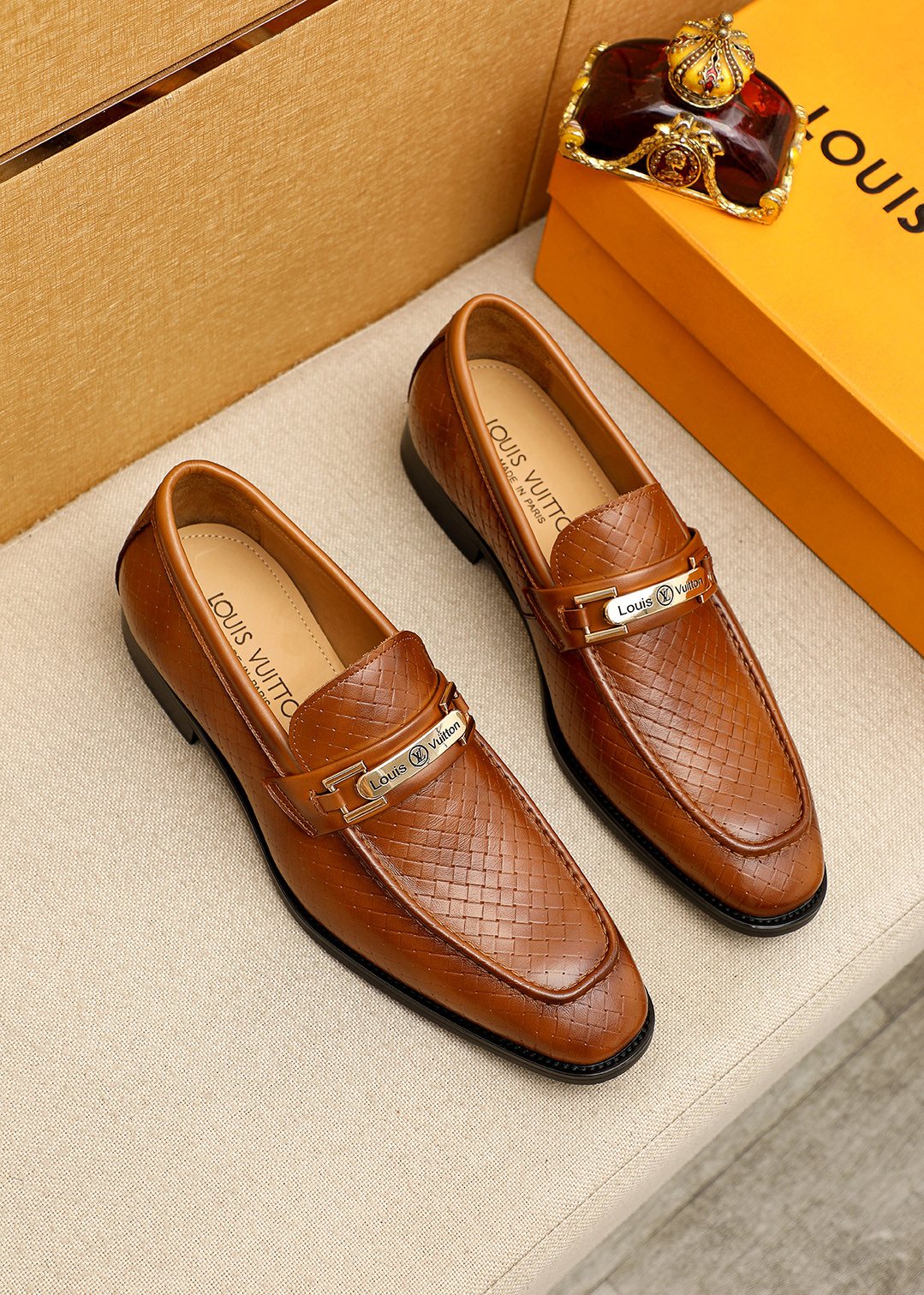 Louis Vuitton Embossed Buckle Loafers - Moc-Toe Stitching