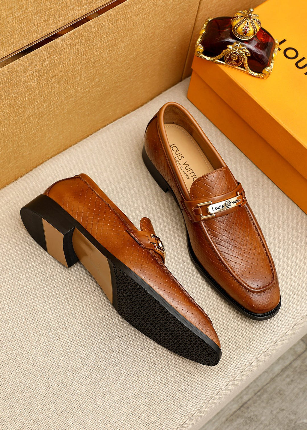 Louis Vuitton Embossed Buckle Loafers - Moc-Toe Stitching