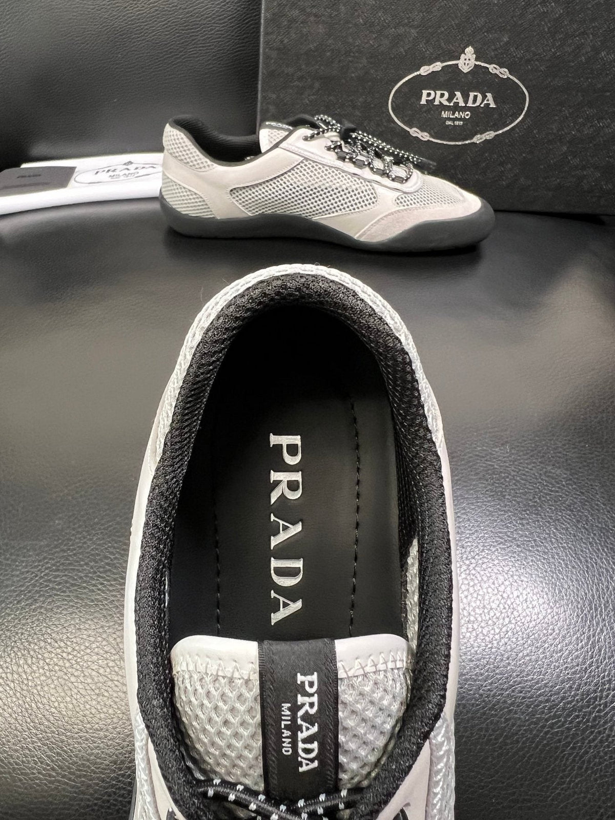 Prada Men's Off-White Perforated Sneakers