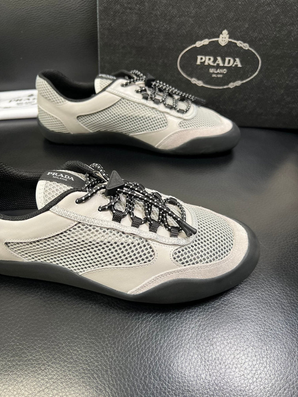 Prada Men's Off-White Perforated Sneakers