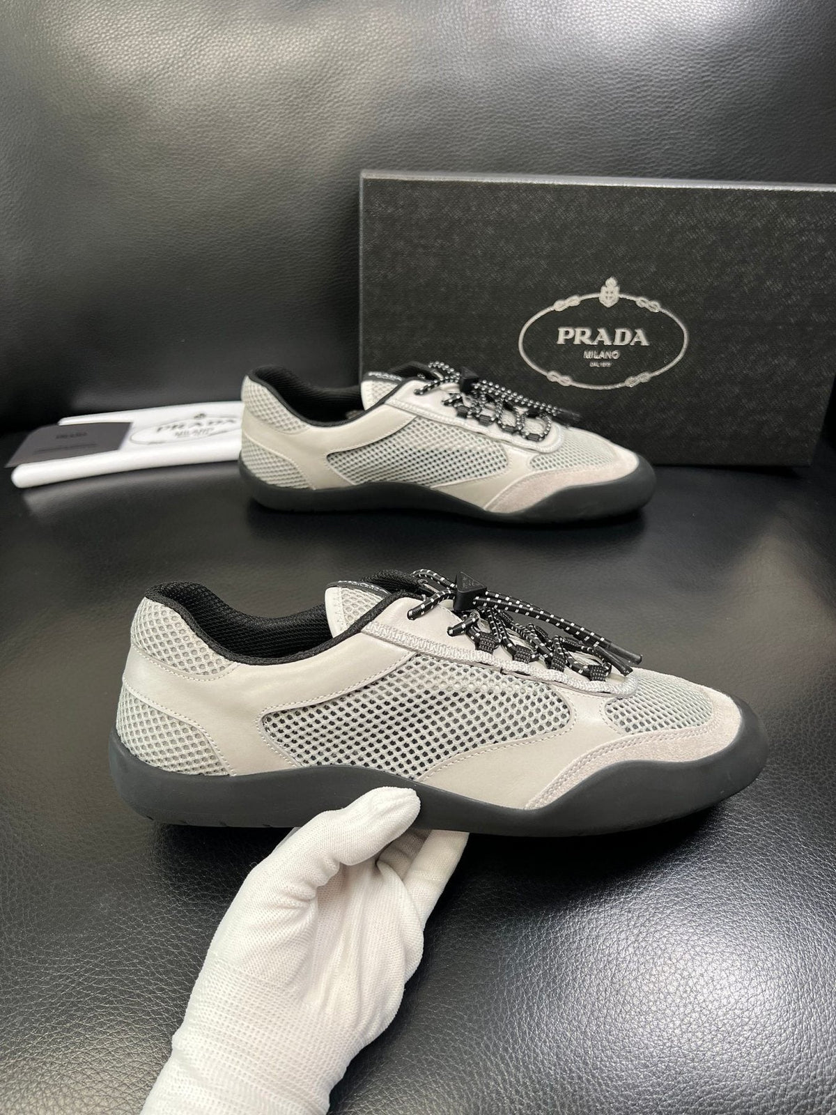 Prada Men's Off-White Perforated Sneakers