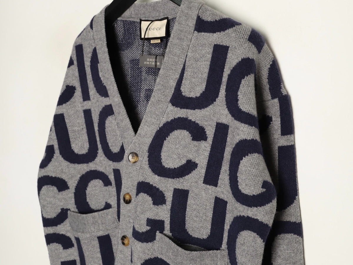 Gucci 24SS Gray Allover Letter Intarsia Cardigan