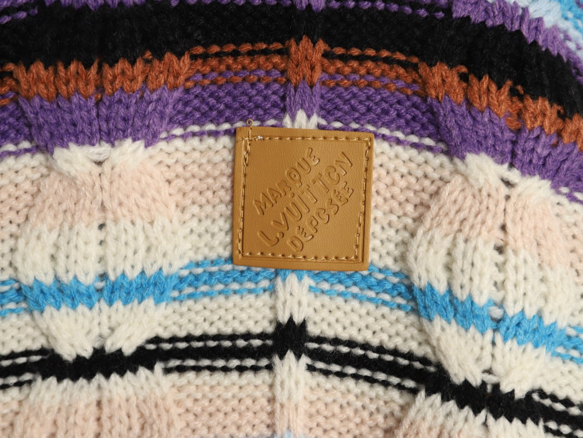 Louis Vuitton Retro Multicolor-Stripe Stand-Collar Zip Knit Cardigan - Cream
