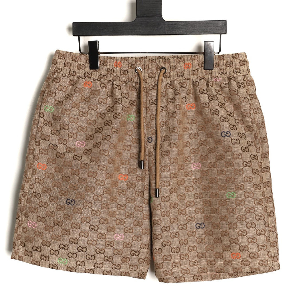 Gucci Allover Double-G-Style Color-Accent Drawstring Shorts - Tan